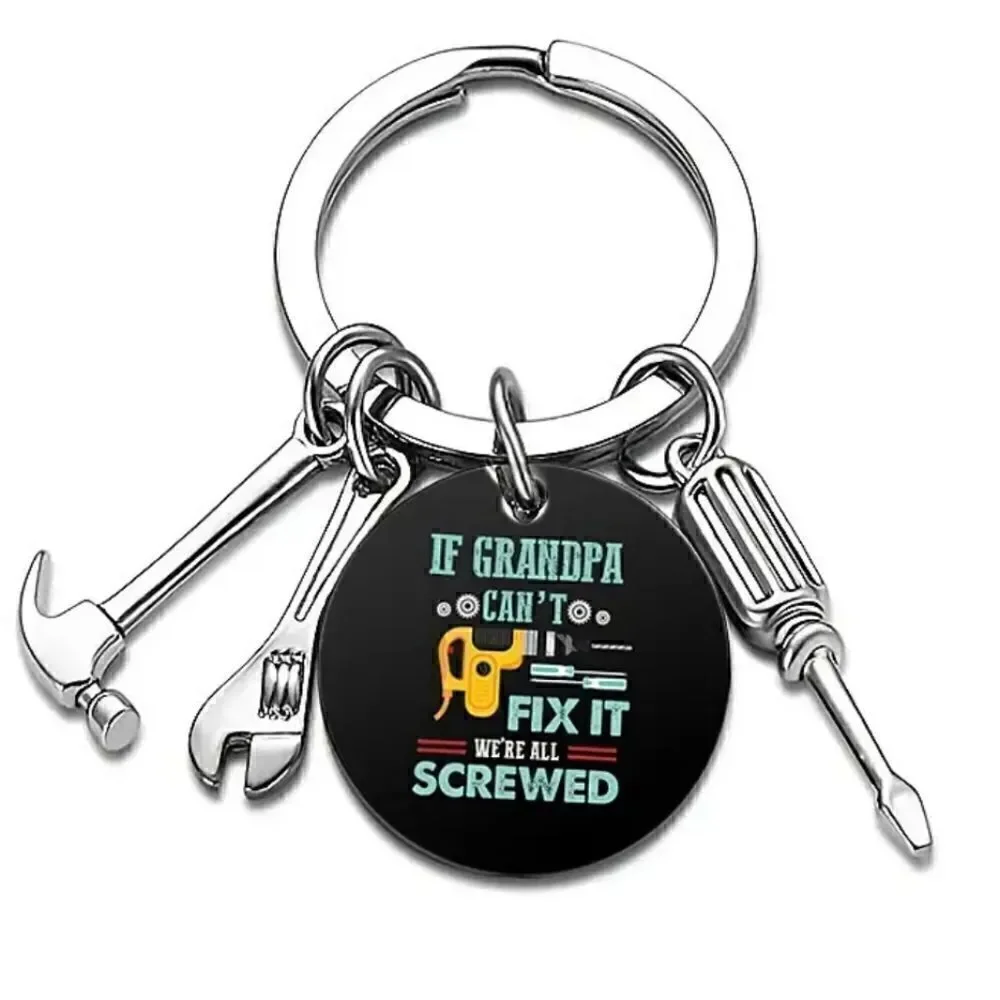 Grandpa Keychain Stainless Steel Hammer Screwdriver Wrench Pendant Key